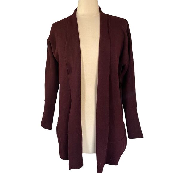 Rachel Zoe Cardigan Sweater Size S NEW Open Front Cardigan Burgundy Zipped Sides - Picture 2 of 8